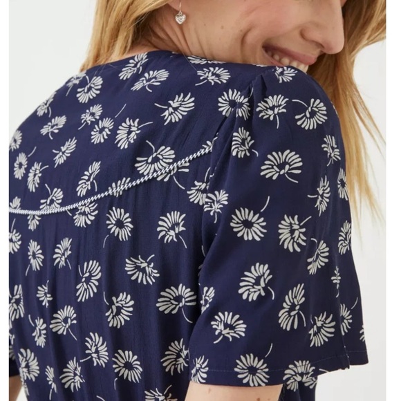 Fat Face Midi Dress Francis Daisy Floral Navy Blue Button Front Ditzy Modest 6 - Picture 5 of 12